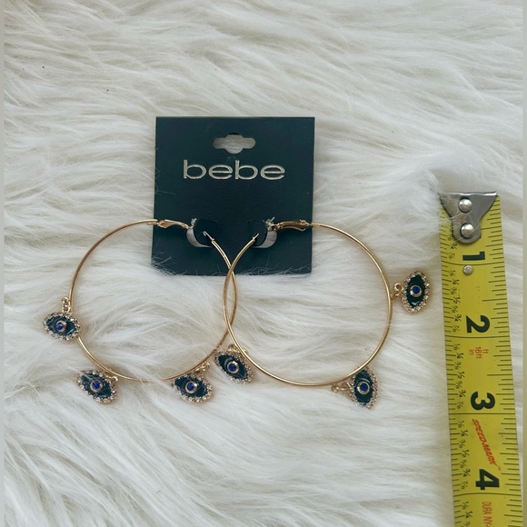 NWT - Bebe " Evil Eye Dangle Drop Hoops Earrings" - Picture 3 of 12